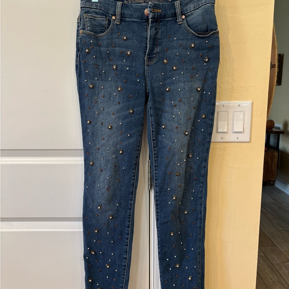 Chico's Dark Blue Embellished Skinny Jeans